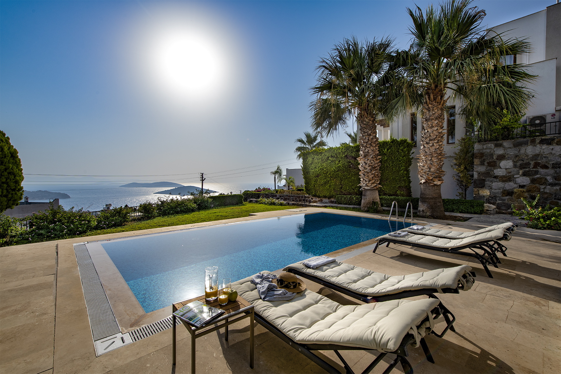 As the sun sets on this sea view at Belle Vue Villa for rent, Yalikavak Bodrum